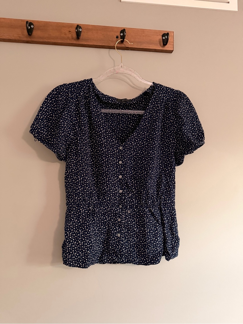 J. Crew Navy White Dot Button-Front Blouse